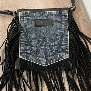 Wrangler Denim and Black Fringe Crossbody Bag
